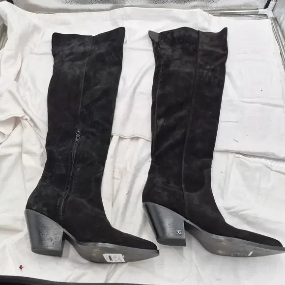 Sam Edelman Julee over-the-knee cowboy boots in black suede  size 8.5 - Picture 2 of 6